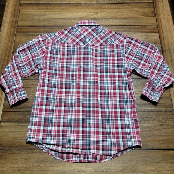 Panhandle Rough Stock Full Pearl Snap LS Western Shirt Plaid - Size M/10 (Jr) - Picture 3 of 6